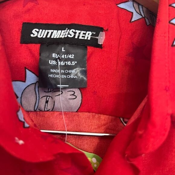 NWT Rick And Morty Adult Swim Suitmeister Holiday Christmas Button down. Men’s L - Picture 3 of 10